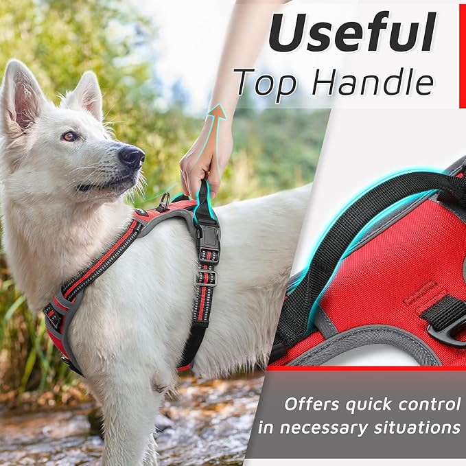 Eagloo Dog Harness Medium Sized Dog, No Pull Service Vest with Reflective Strips and Control Handle, Adjustable and Comfortable for Easy Walking, No Choke Pet Harness with 2 Metal Rings, Red, M