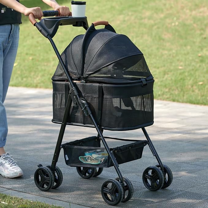3 in 1 Pet Stroller with Removable Carrier, Folding Stroller for Small/Medium Dogs and Cats, Waterproof, All-Terrain, with Sun Shades, Car Seat