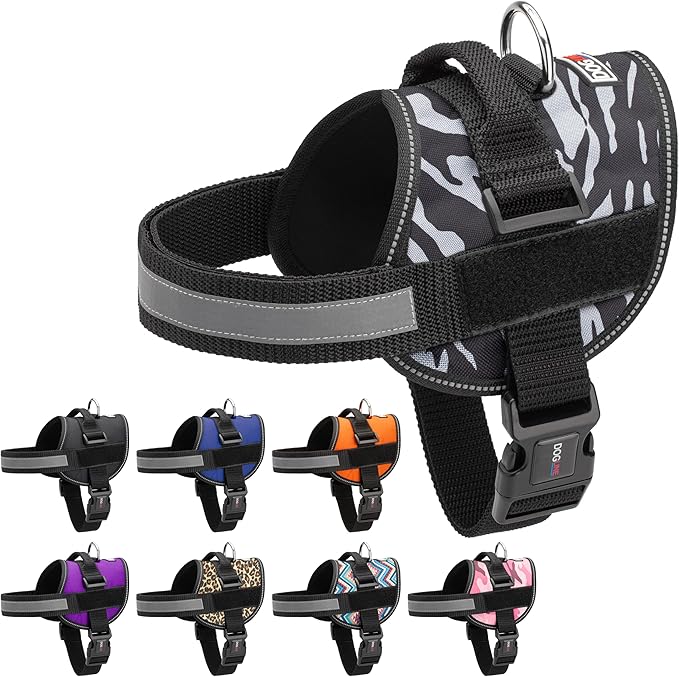 Dogline Dog Harness, Reflective No-Pull Adjustable Vest with Handle for Walking, Training, Breathable, No - Choke Harness for Small, Medium or Large Dogs Room for Patches Zebra Black/White XL 33"-46"