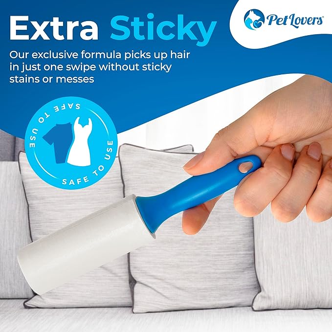 PetLovers Extra Sticky Lint Roller Mega Value Set for Pet Hair Removal, Dog and Cat Lint Remover (6 Pack Mini Refills)