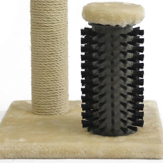 Amazon Basics Cat Scratcher - Indoor Classic Single Cat & Kittens Scratching Post with Brush, Small (16.5" H) - Beige