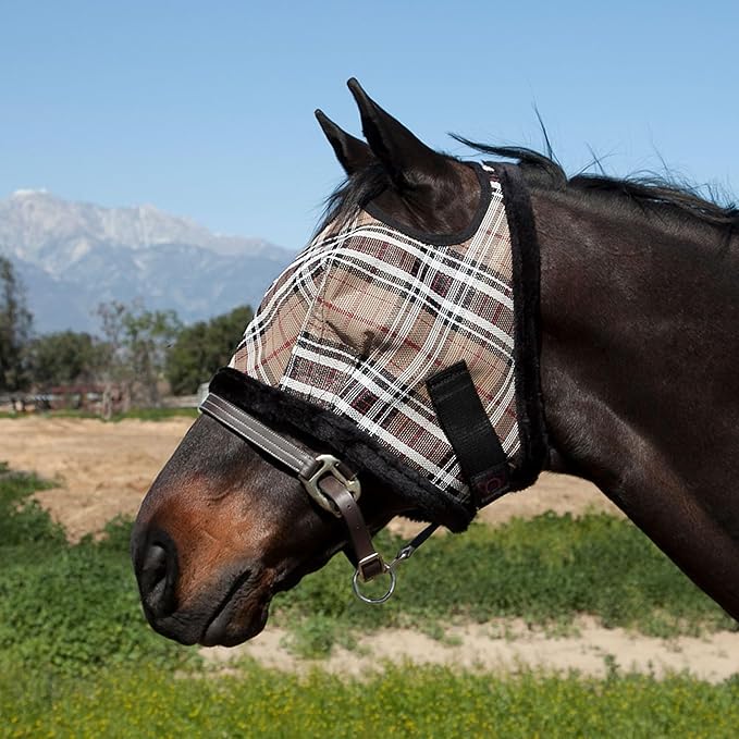 Kensington Fly Mask with Fleece Trim for Horses — Protects Face and Eyes Helps Block Sun Rays While Allowing Full Visibility — Breathable and Non Heat Transferring