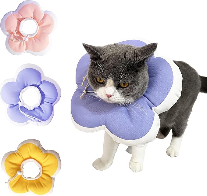 Cat Cone Collar Soft, Adjustable Kitten Cone After Surgery, Waterproof Recovery E Collar for Pet to Stop Licking(Purple Flower, Small)