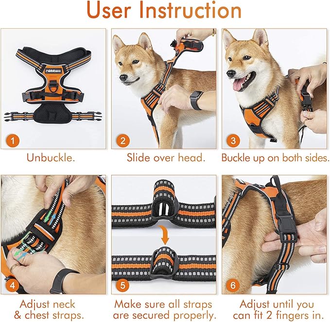 rabbitgoo Dog Harness No Pull with 2 Leash Clips, Adjustable Soft Padded, Reflective Oxford No Choke Pet Vest with Easy Control Handle for Large Dogs, Orange, XL