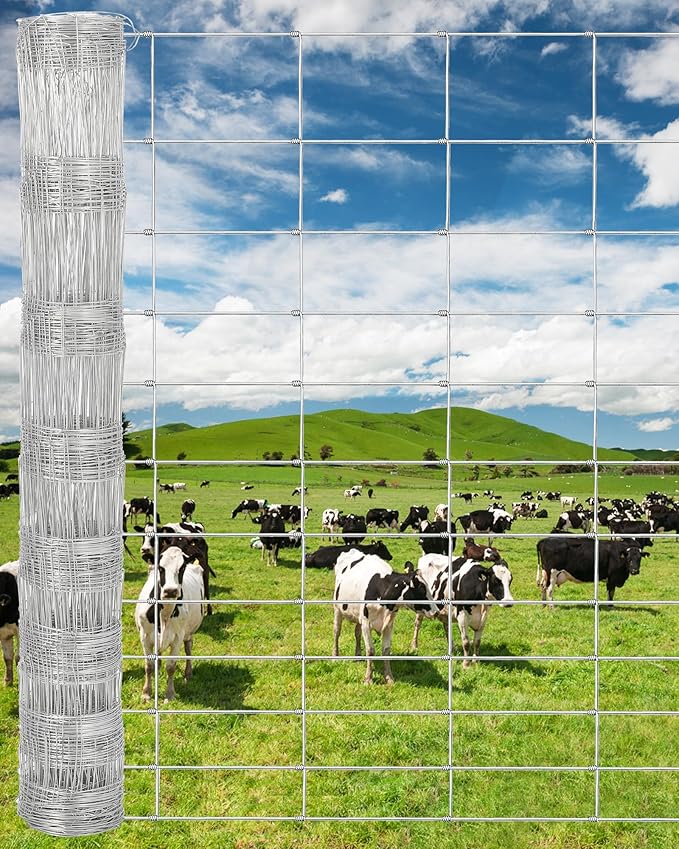 Cattle Farm Fence, 4ft x 164ft Galvanized Wire Fencing for Goat Deer Yard Livestock Animals Protection (Silver, 6x164ft)