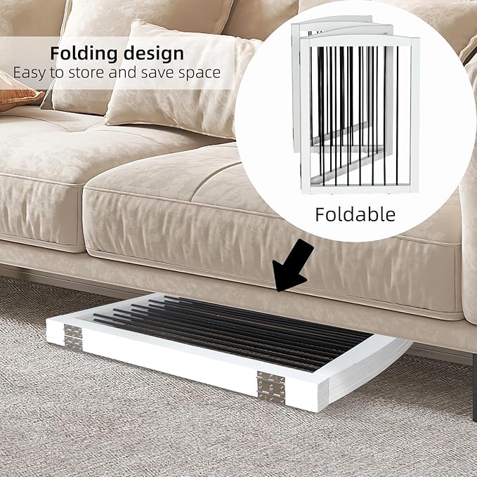 Foldable Wooden Freestanding Dog Gate - 32" H, 3 Panels, Stairs/Doorways, Support Feet Included, White