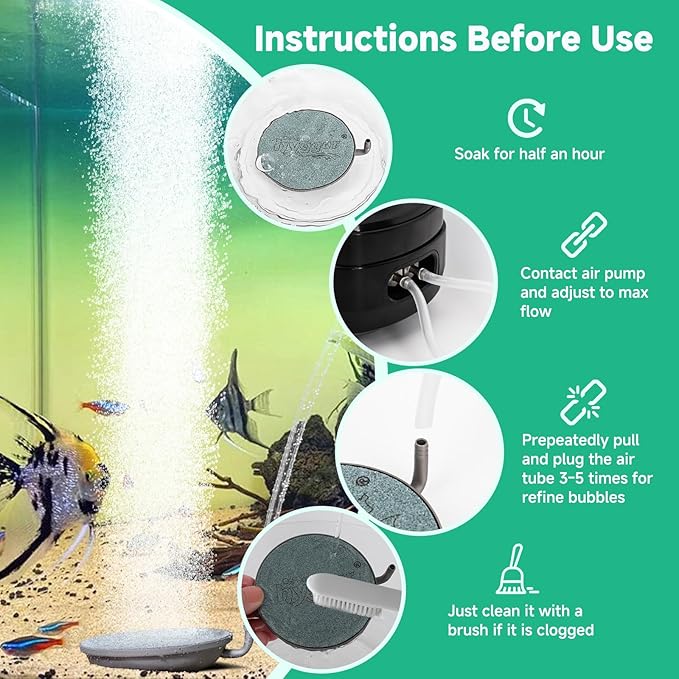 hygger Aquarium Air Stone, 3.1 Inch Fish Tank Bubbler Stone Kit Makes Super Tiny Bubbles, Ultra-High Dissolved Airstone with Stainless Steel Base Aquarium Fish Tank and Hydroponic