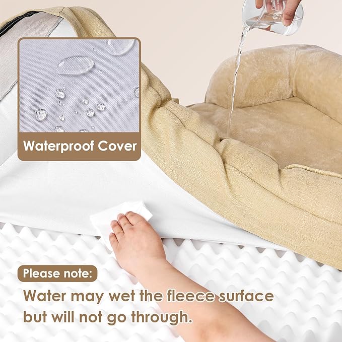 EHEYCIGA Orthopedic Dog Bed for Small Dogs, Waterproof Memory Foam Small Pet Beds with Sides, Non-Slip Bottom and Egg-Crate Foam Medium Dog Couch Bed with Washable Removable Cover, Graige
