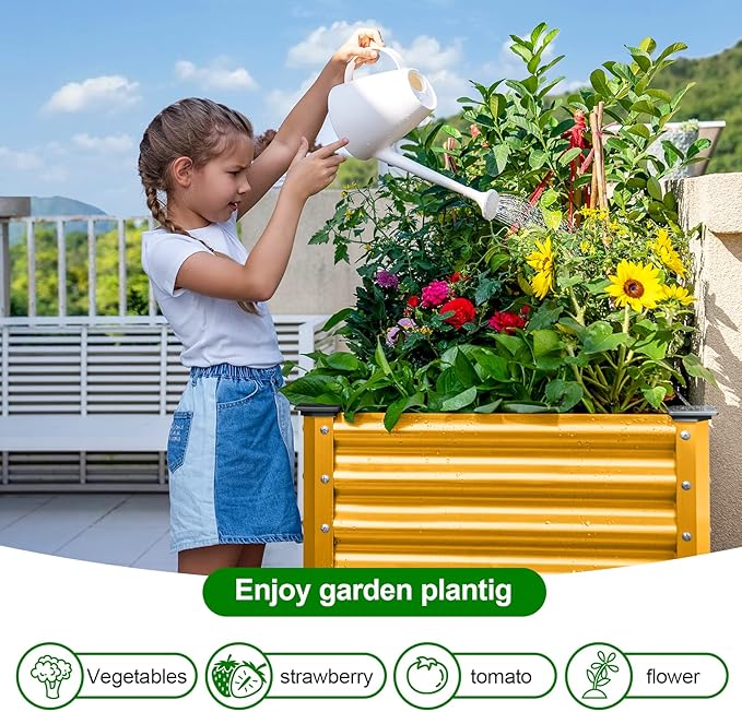 Land Guard Galvanized Raised Garden Bed with Legs, Galvanized Planter Raised Garden Boxes Outdoor, Oval Large Metal Raised Garden Beds for Vegetables(Yellow)………