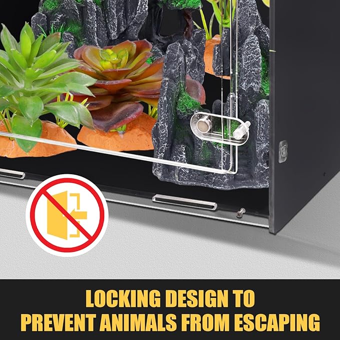 Reptile Tank Enclosure – 16x16x25 Crested Gecko Reptile Terrarium – Acrylic Habitat with Ventilation for Lizards, Snakes & Chameleon