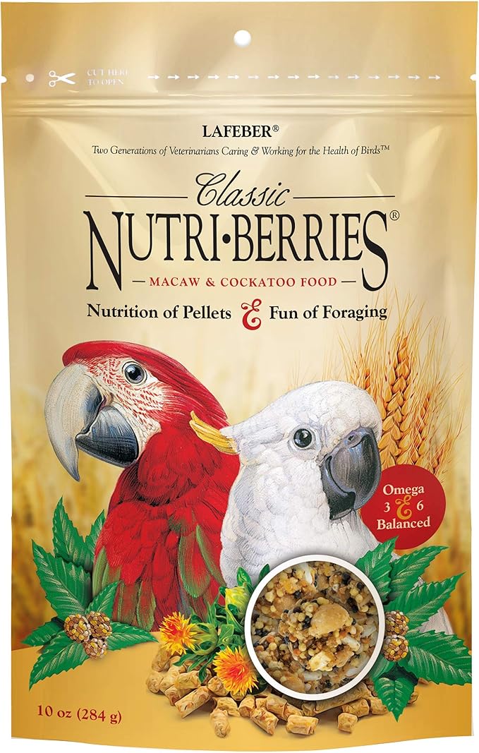LAFEBER'S Classic Nutri-Berries Pet Bird Food, Made with Non-GMO and Human-Grade Ingredients, for Macaws and Cockatoos, 10 oz