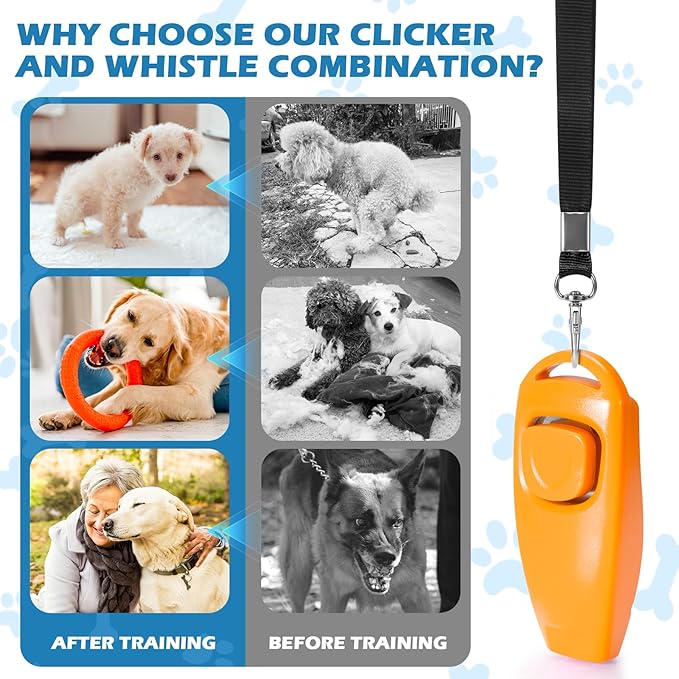 2-in-1 Dog Training Clicker Whistle for Training and Recall, Training Accessories for Puppy, Cats, Horses & Small Animals - 2 Pack with Lanyard, Reward Your Pets Efficiently(Pink + Orange)