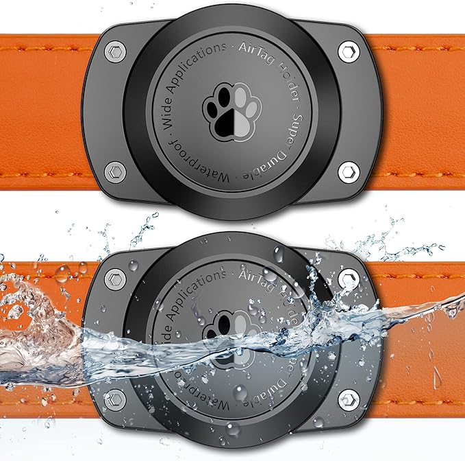 IPX8 Waterproof Airtag Dog Collar Holder [Metal Back Plate] Ultra-Durable Dog & Cat Collars Mount for AirTag, Suitable for All Widths of Collars (2 Pack)