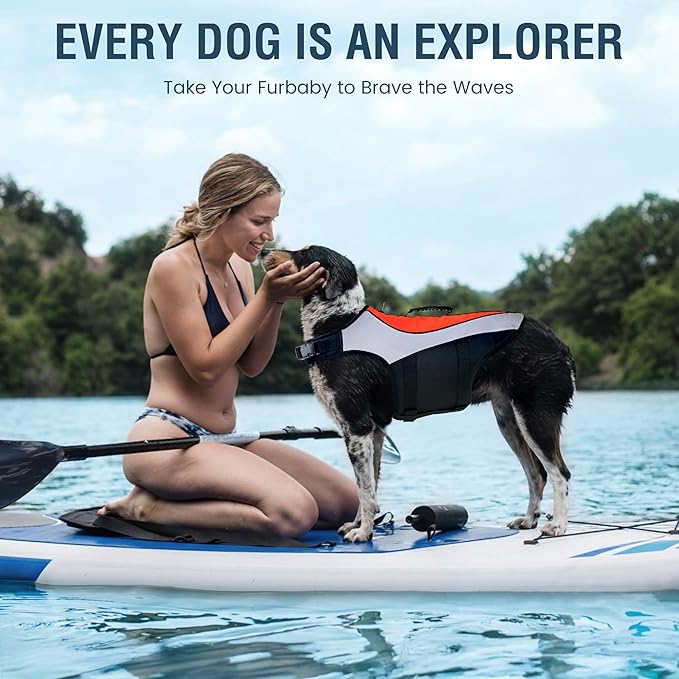 Reflective Dog Life Vest for Boating and Swimming – Heavy-Duty Adjustable Swimming Vest with Rescue Handle for Large Breeds (XXL, Orange)