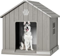 Large Dog House Outdoor Indoor for Medium Large Dogs, Durable Plastic Waterproof Doghouse with Air Vents and Elevated Floor, Easy Clean and Assemble (Grey, 37.2" L x 40" W x 40" H)