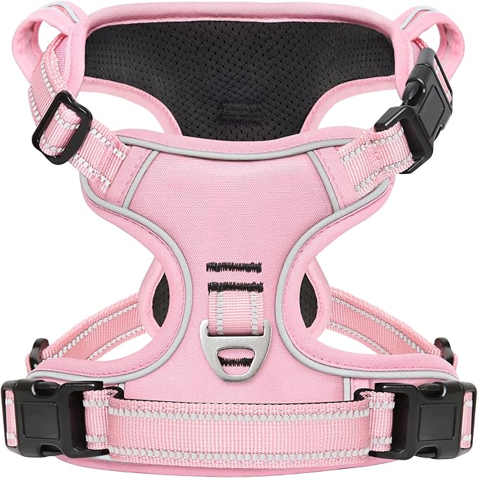 Timos Dog Harness, 3 Snap Buckles No-Pull Soft Padded Dog Vest with 2 Metal Leash Clips, Adjustable Reflective No Choke Pet Harness with Easy Control Handle for Small Dogs,Pale Pink,S
