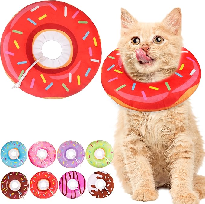 Cat Cone Collar Soft, Cute Cat Donut Collar After Surgery, Adjustable Kitten Recovery Cones to Stop Licking, Lightweight Neck Elizabethan Collars for Cats Kittens (Red, Small)