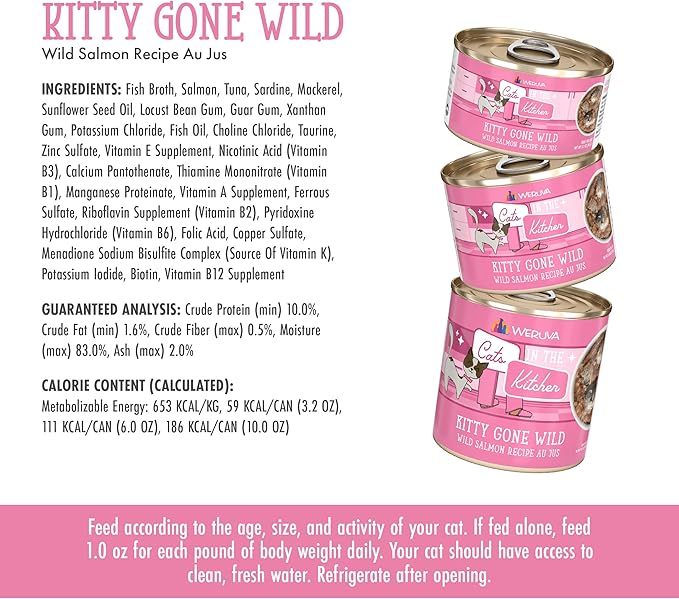 Weruva Cats in The Kitchen, Kitty Gone Wild Wet Cat Food, 10oz Can (Pack of 12)