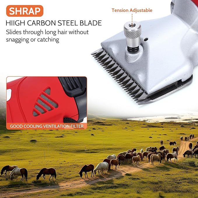 DUCKBOY Cordless Horse Clipper, Rechargeable Battery Powered Animals Shears Grooming Tools for Shaving Fur Wool Tool, Large Livestocks, Llamas, Cattle, Alpacas, Thick Coat Animals Trimmer
