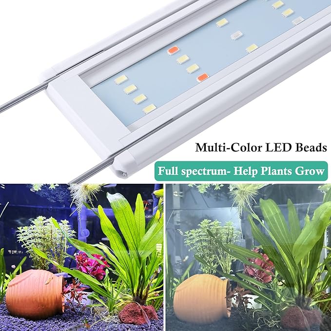 HITOP Full Spectrum LED Aquarium Light – 24-32" Classic Fish Tank Light with Timer, Aquarium Plant Light with Stable Extendable Brackets (24-32in)