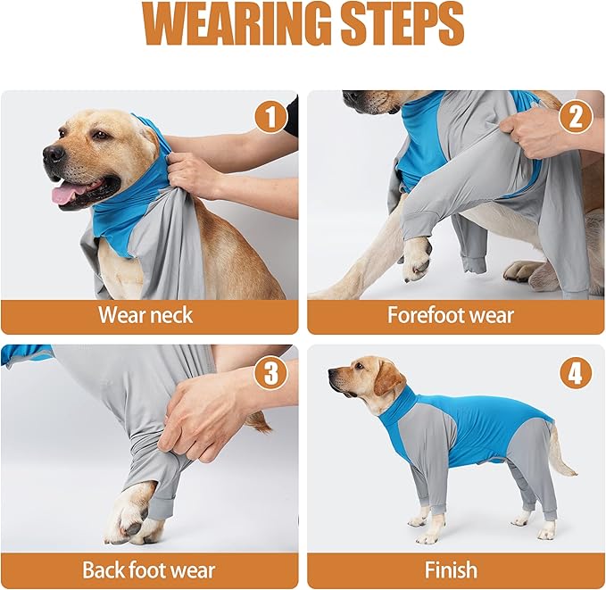 Dog Recovery Suit, Abdominal Wound After Surgery Wear, Prevent Licking Wounds, E-Collar & Cone Alternatives, Long Sleeve Postoperative Shirts Dog Pajamas Prevent Shedding(2XL, Blue)
