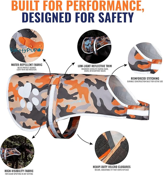 Dog Reflective Vest – Hi-Vis Fluorescent Visibility That Helps to Safeguard Your Pet On/Off Leash in Urban & Rural Areas (Camo, Medium)