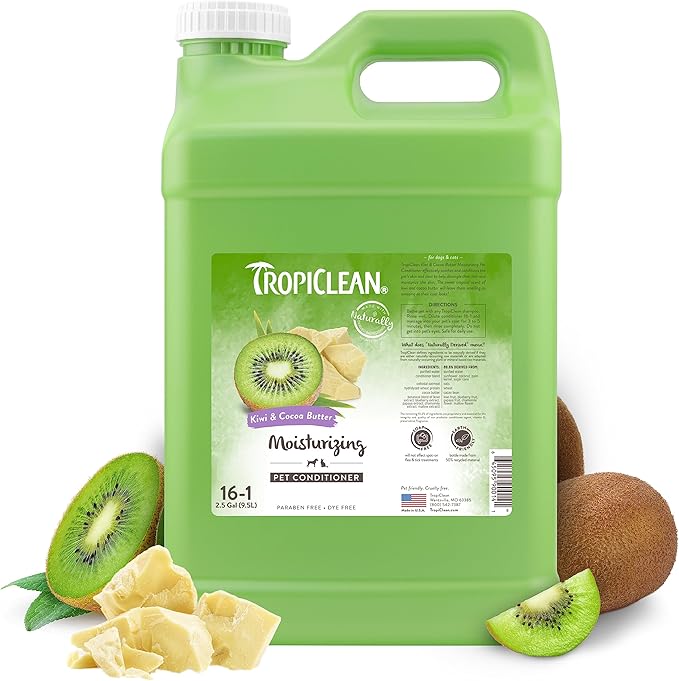 TropiClean Dog Conditioner, Professional Detangling & Moisturizing Conditioner, Puppy Safe, Made in the USA, Kiwi & Cocoa Butter Scent, 2.5 Gallon