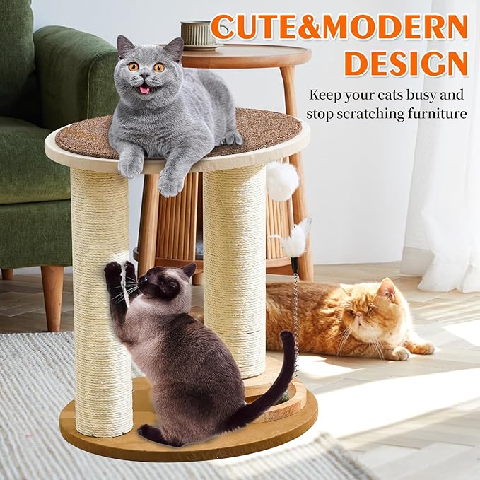 Wood Cat Tree Tower with Scratching Posts – Handmade Cat Condo for Indoor Cats – Cat Scratcher & Resting Platform – Stable & Stylish Cat Furniture
