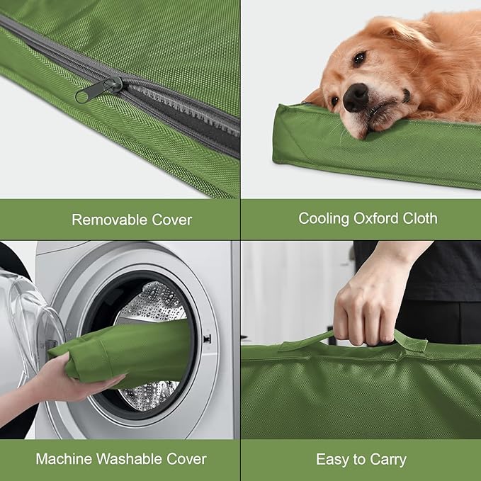 Outdoor Large Dog Bed, Waterproof Dog Bed for Large Dogs, Egg Crate Foam Pet Bed with Removable Washable Oxford Cooling Cover, Light Green
