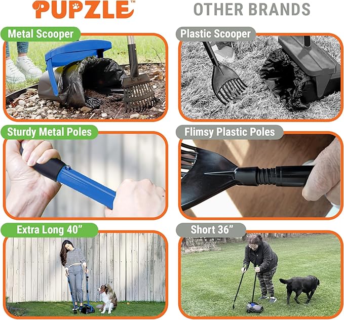 Dog Pooper Scooper with Bag Attachment, 40" Long Handle Pooper Scooper for Large Dogs, Dog Poop Scoop for Yard, Large Capacity Swivel Bin and Rake, Lavender Scented Bags (Blue)