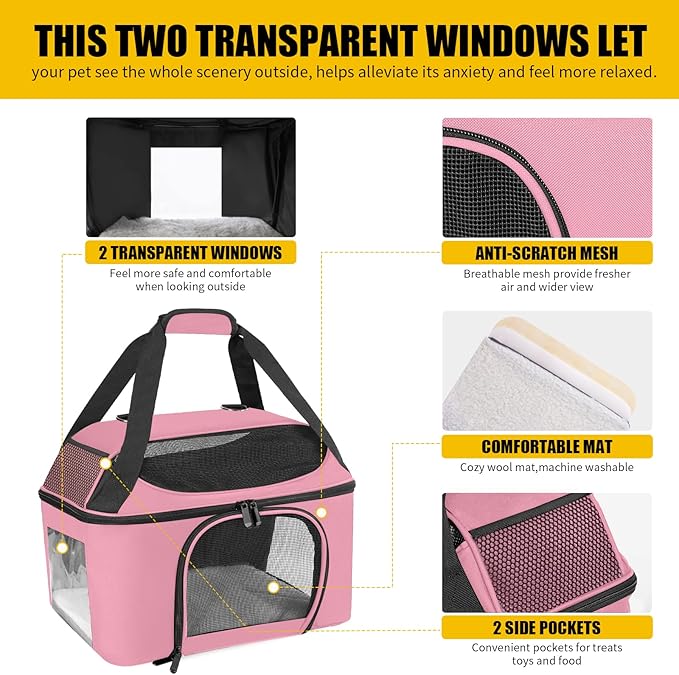Soft-Sided Cat Carrier Bag Backpack Portable Breathable Collapsible Pet Carrier for Cats Kitten Puppy Small Dogs - Pink