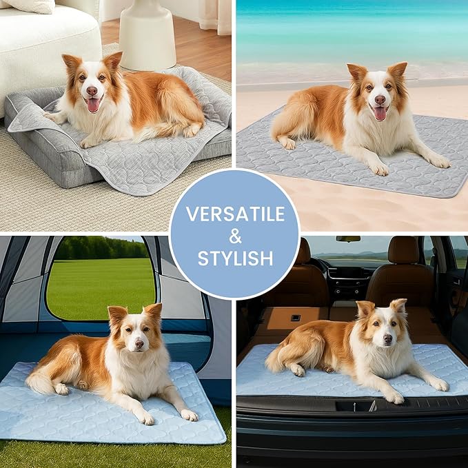Cozy Bliss Leakproof Cooling Blanket for Large Dogs – Q-Max>0.4, Durable & Washable Dog Cooling Mat for Hot Weather, Soft Pet Throw & Couch Protector for Multiple Pets 60x80 Inch, Heather Silver Grey