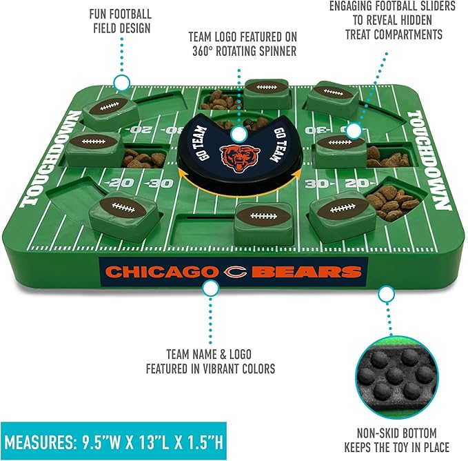 Pets First NFL Chicago Bears Large Puzzle Toy, New Size, Interactive Dog Treat & Slow Feeding Toy