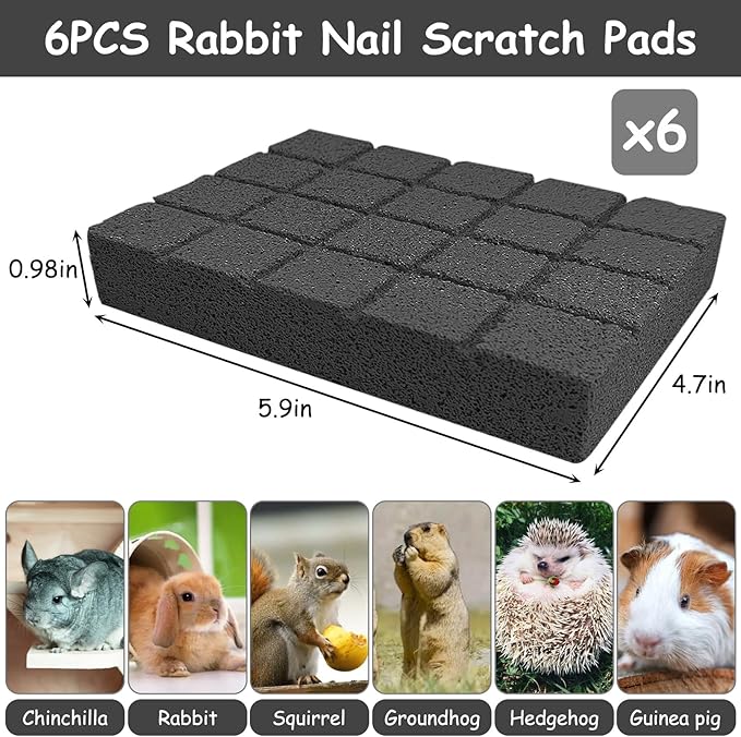 Hamiledyi 6PCS Rabbit Scratching Pads - Bunny Lava Grinding Claw Pads for Small Animals - Hamster, Gerbil, Chinchilla, Hedgehog, Guinea Pig Cage Accessories