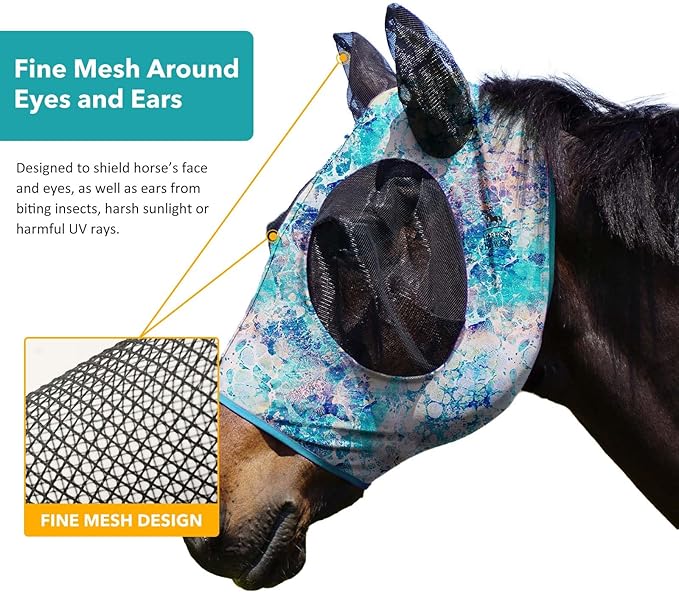 Harrison Howard Super Comfort Stretchy Fitting Horse Fly Mask with UV Protection Soft on Skin with Breathability Pastel Mix Pony