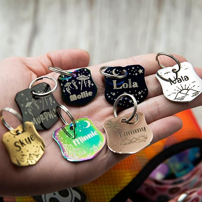 Personalized Dog Tag with 5 Lines of Custom Deep Engraved Durable Stainless Steel Pet ID Name Tag Designer Small Size Badge