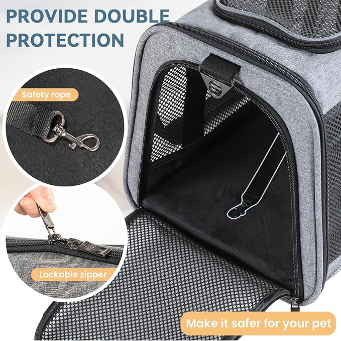 Petsfit Cat Carrier Small Dog Carrier, Lightweight Portable Soft Pet Carrier for Large and Medium Cats, 5-Sided Breathable Mesh, Escape Proof and Auto-Safe, Sturdy Structure