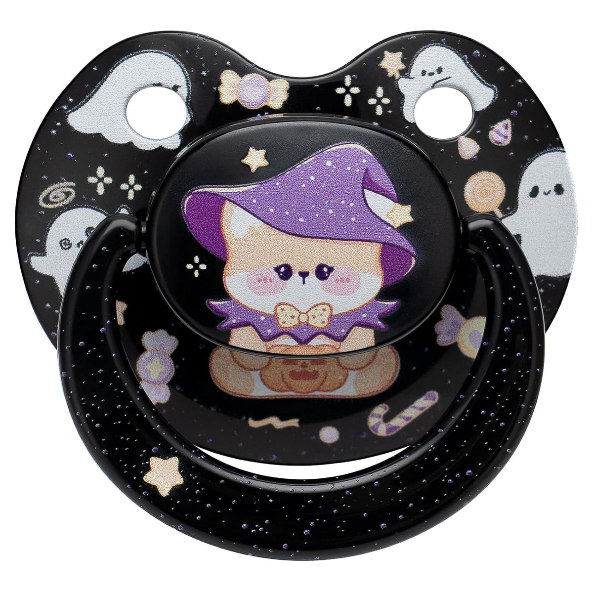 Halloween Big Adult-Size Pacifier: Cute Bear Binky for Anxiety Relief - Large Shield Paci with Case Black