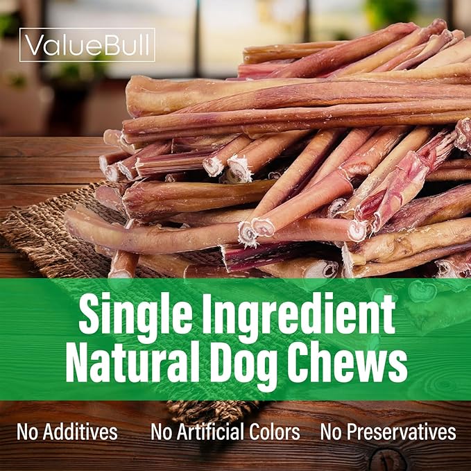 ValueBull Bully Sticks for Dogs, Thick 12 Inch, 100 Count - All Natural, Grass Fed, Single Ingredient, Long Lasting Dog Treats