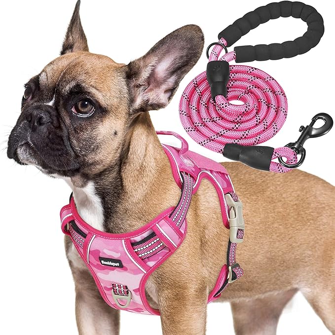 Heavy Duty Tactical Dog Harness for Medium Dogs, No Pull Adjustable Pet Harness Reflective Service Training Easy Control Pet Vest Military K9 Working Dog Harnesses- Medium, Pink Camo