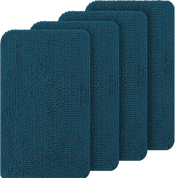 OLANLY Dog Door Mat Set 4-Piece 24x16, Absorbs Moisture and Dirt, Absorbent Non-Slip Washable Doormat, Quick Dry Chenille Mud Mat for Dogs, Entry Indoor Entryway Carpet for Inside Floor, Atlantic Blue