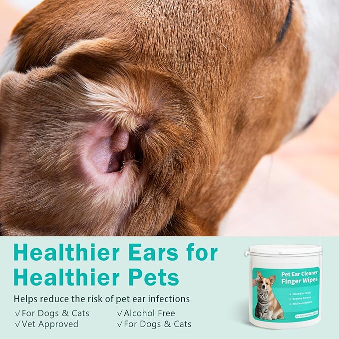Dog Ear Cleaner Wipes Grooming Kit Care for Dogs & Cats Pet Ear Relief Gently Remove Ear Wax Debris and Smelly 50 Pcs Unscented