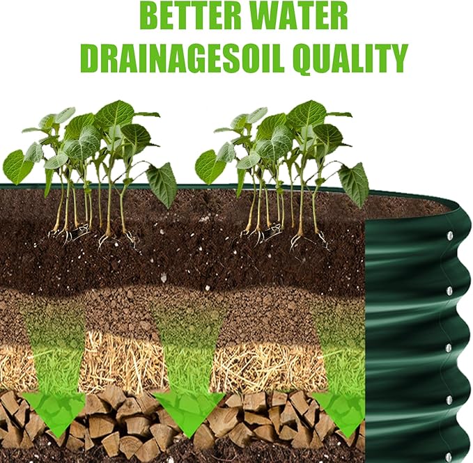 Land Guard 8×2×1.5ft Galvanized Raised Garden Bed Kit, Raised Garden Boxes Outdoor, Oval Metal Raised Garden Beds for Vegetables, Forest Green