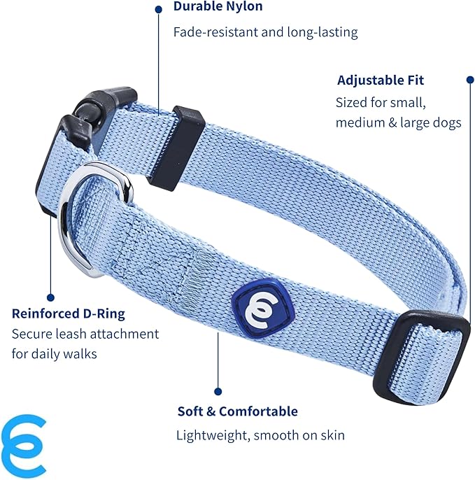 Blueberry Pet Essentials Matching Large Dog Collar | Adjustable Classic Solid Color Nylon Dog Collars for Large Dogs | Chambray Blue Dog Collar for Large Dogs
