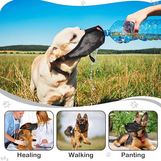 Dog Muzzle, Soft Air Mesh Muzzle for Small Medium Large Dogs Anti Biting Barking Chewing Scavenging, Breathable Adjustable Loop Pets Muzzle with Front Opening Design Allows Panting Drinking (Black,L)
