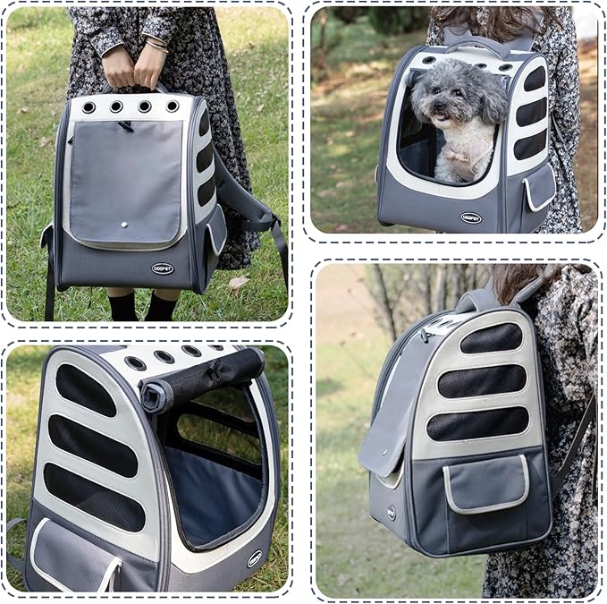 Dog Backpack, Ventilated Pet Hiking Backpack Travel Bag, Airline Approved Cat Backpack for Travel, Hiking, Outdoor Use(Blue)