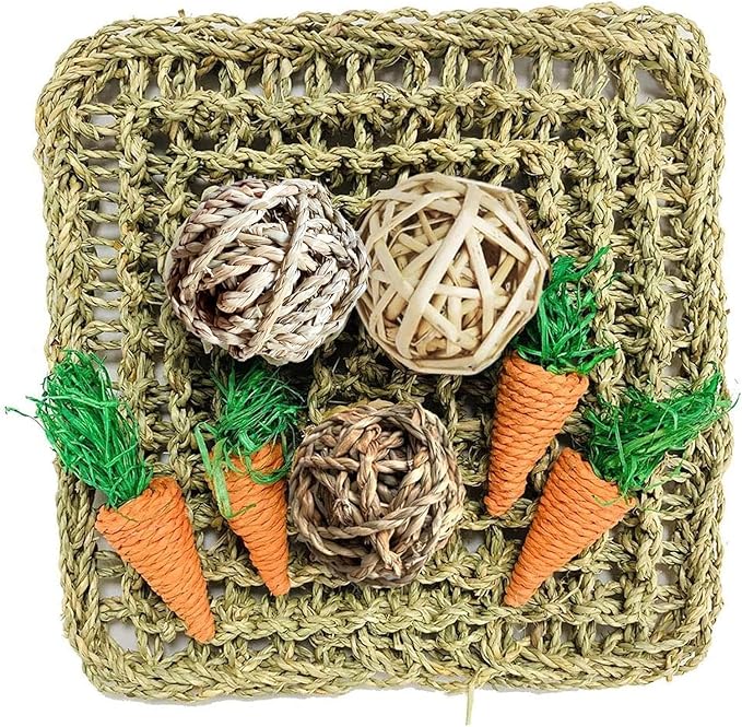 Hamiledyi Rabbit Seagrass Activity Mat Bunny Mat Rabbit Enrichment Toys Rabbit Chew Toys for Teeth Seagrass Protector Mat Small Animal Toys for Rabbit Bunny Chinchilla Guinea Pigs Rodent Pets