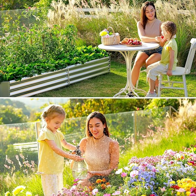 Land Guard 2 Pack 6×3×1ft Galvanized Metal Raised Garden Bed, Metal Planter Kit Box Outdoor for Deep-Rooted Vegetables, Flowers, Green and Herbs……