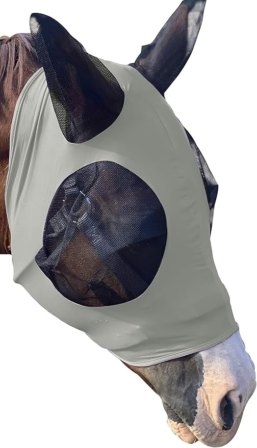 Horse Fly Mask - Arab Equine Fly Mask with Full Coverage for Eye & Ear - Stretchable UV & Sun Protection Flymask for Horses, Ponies & Mini Horses - Horse Face Cover for Pasture & Trail - Gray