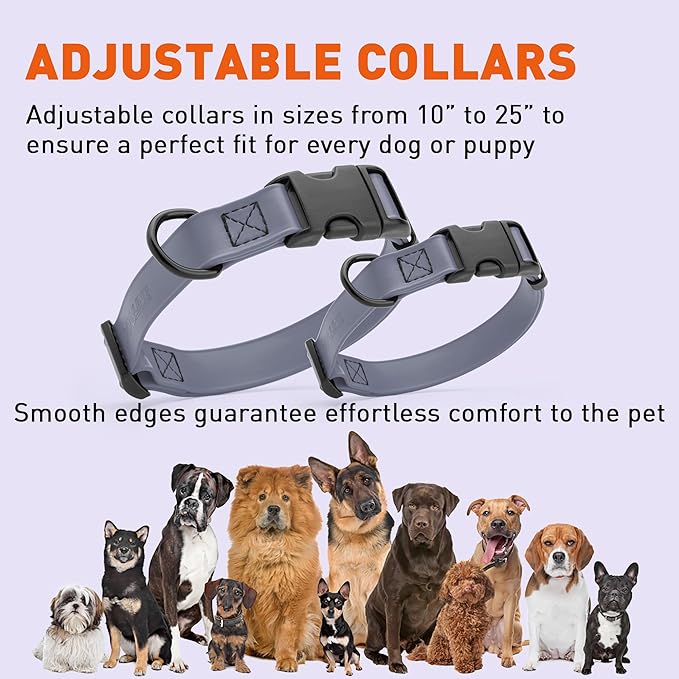 Dogline Biothane Waterproof Dog Collar with Quick Release Buckle Strong Coated Nylon Webbing with Odor- Proof for Easy Care Easy to Clean Fits Small Medium Large Dogs, Grey 5/8" W 9-14" L